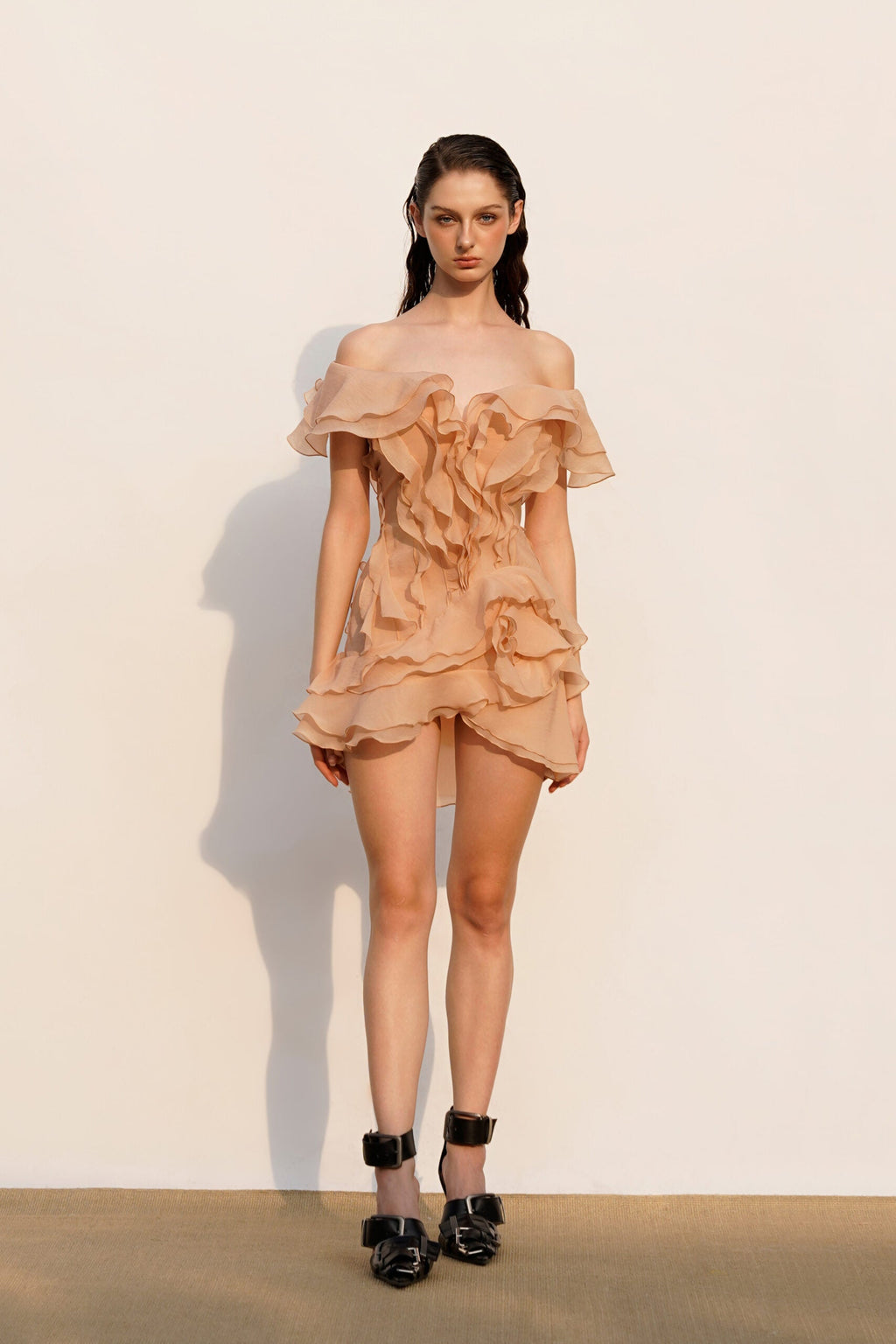 Robe Femme Mini Volants Épaules Dénudées Décolleté V Fermeture Nœud Dos Sans Manches Cocktail Soirée Date Night Fête Cérémonie Été Formelle – Jazlyn