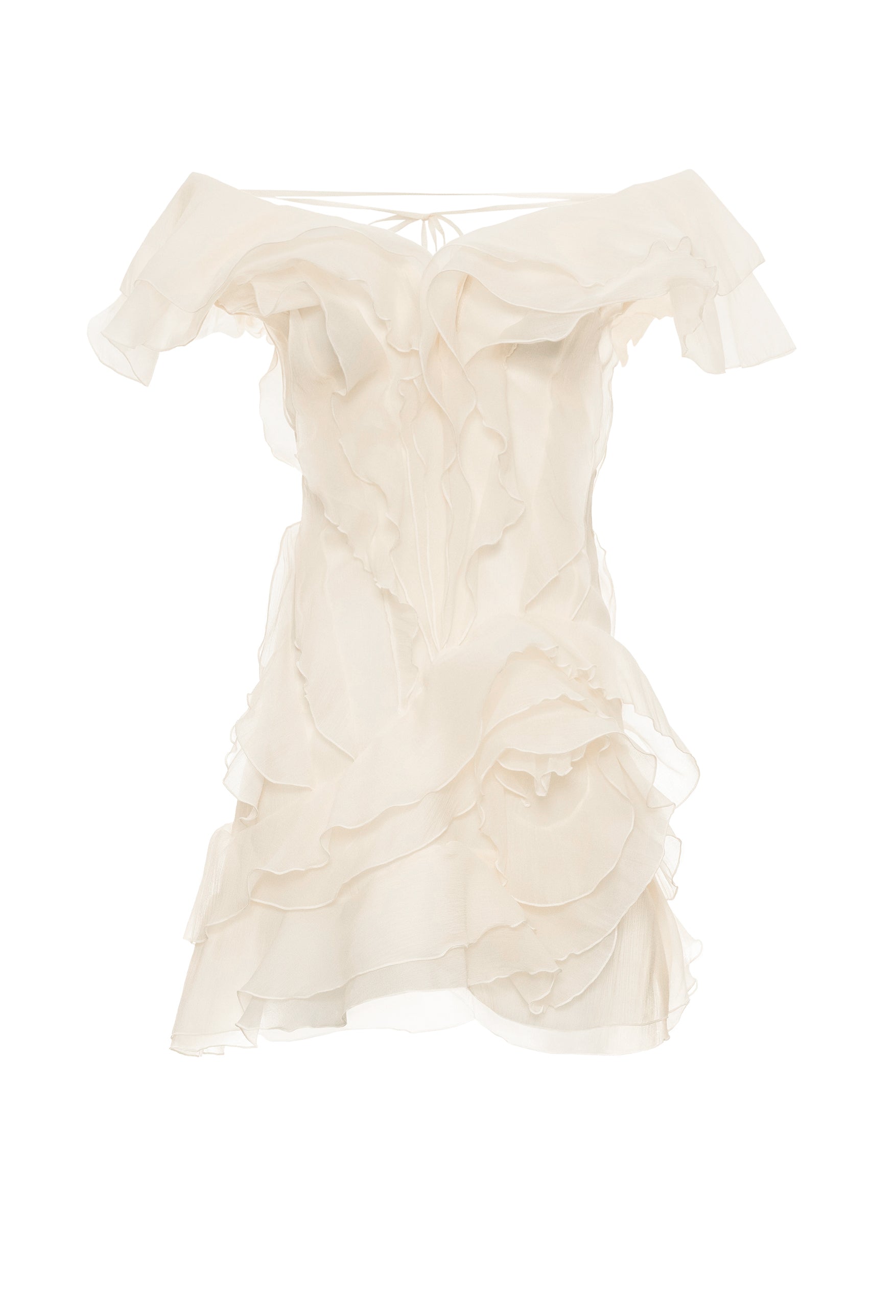 Robe Femme Mini Volants Épaules Dénudées Décolleté V Fermeture Nœud Dos Sans Manches Cocktail Soirée Date Night Fête Cérémonie Été Formelle – Jazlyn
