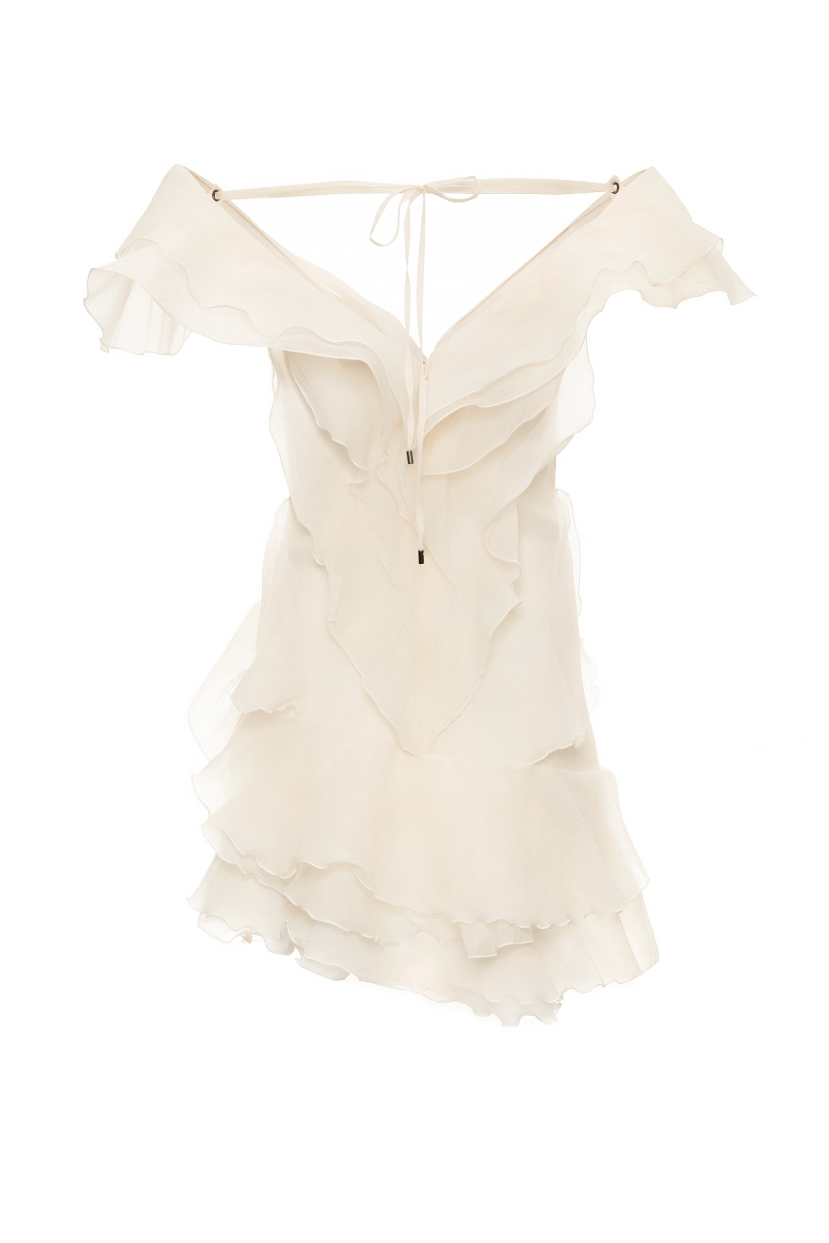 Robe Femme Mini Volants Épaules Dénudées Décolleté V Fermeture Nœud Dos Sans Manches Cocktail Soirée Date Night Fête Cérémonie Été Formelle – Jazlyn