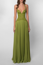 Robe de Mariée Longue pour Femme en Dentelle Plissée à Bretelles Fluide Élégante – Kenley