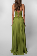 Robe de Mariée Longue pour Femme en Dentelle Plissée à Bretelles Fluide Élégante – Kenley