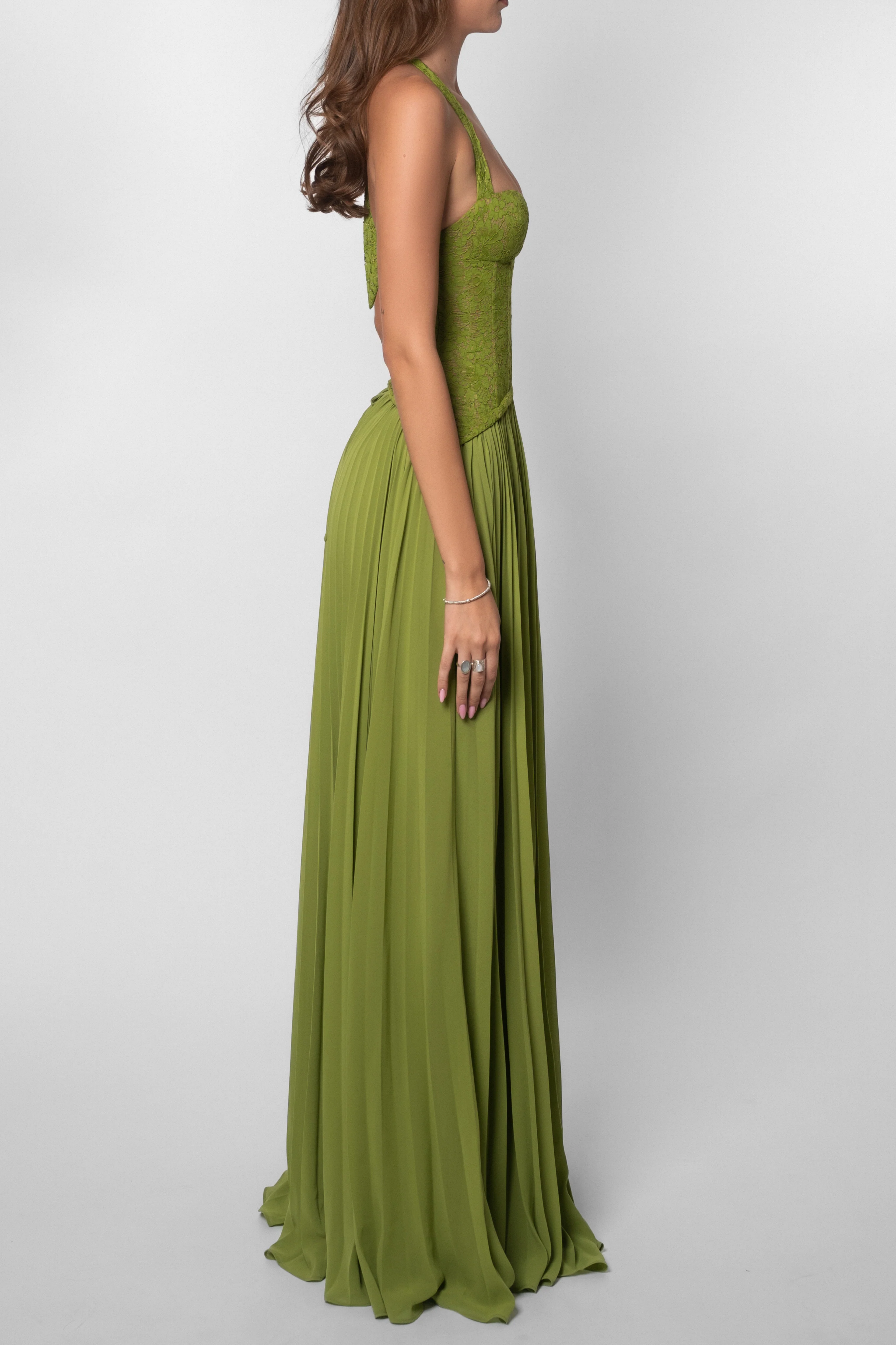 Robe de Mariée Longue pour Femme en Dentelle Plissée à Bretelles Fluide Élégante – Kenley