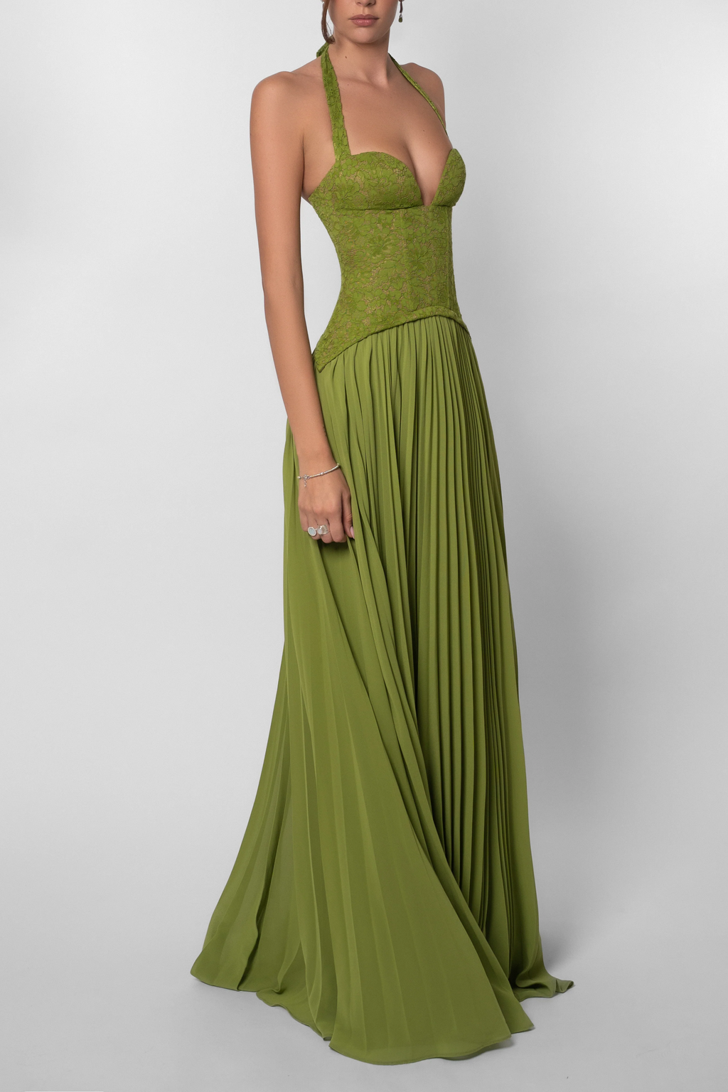 Robe de Mariée Longue pour Femme en Dentelle Plissée à Bretelles Fluide Élégante – Kenley