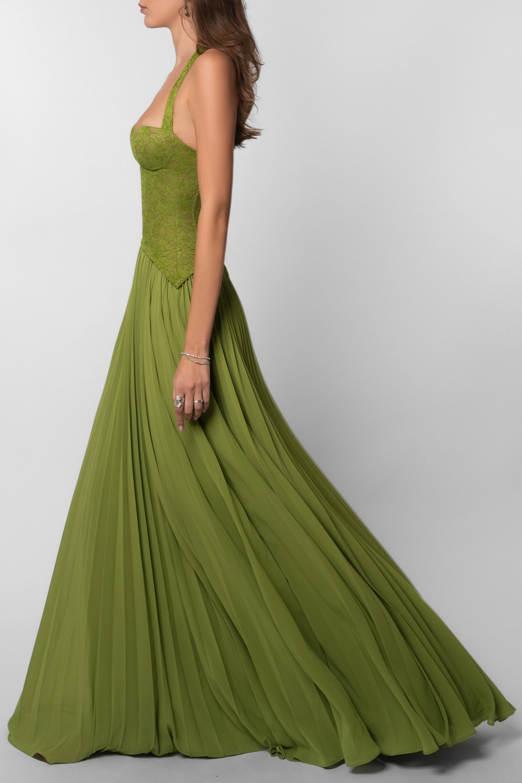 Robe de Mariée Longue pour Femme en Dentelle Plissée à Bretelles Fluide Élégante – Kenley