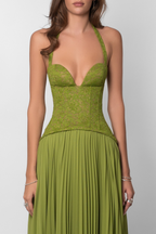 Robe de Mariée Longue pour Femme en Dentelle Plissée à Bretelles Fluide Élégante – Kenley