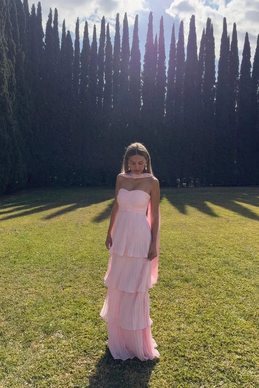 Ärmelloses, ausgestelltes Maxikleid für Damen – Hochzeitsgast, Gartenparty, Zeremonie, Abendgala – Odessa Rosé Puder