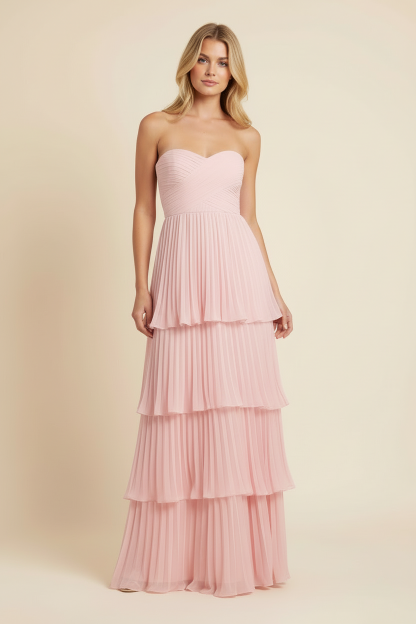 Ärmelloses, ausgestelltes Maxikleid für Damen – Hochzeitsgast, Gartenparty, Zeremonie, Abendgala – Odessa Rosé Puder