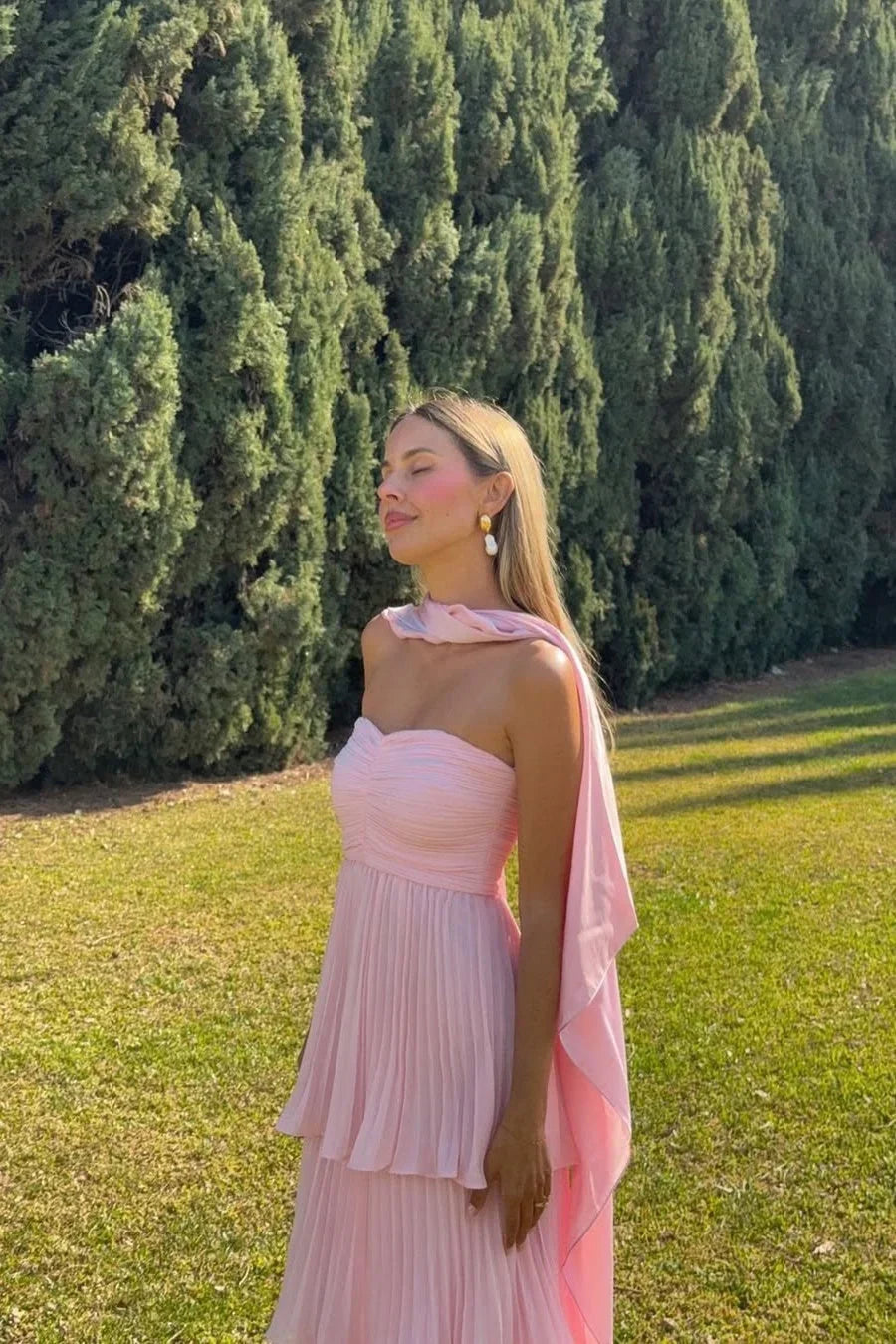 Ärmelloses, ausgestelltes Maxikleid für Damen – Hochzeitsgast, Gartenparty, Zeremonie, Abendgala – Odessa Rosé Puder