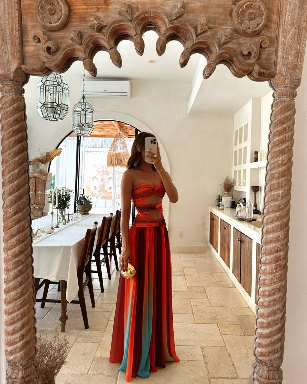 Robe de fête d'été pour femmes, sans bretelles, en maille, découpée, longue, fluide, A-line, décontractée et élégante – Wren