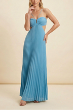 Vestido Mujer Largo Plisado Cuello Halter Espalda Descubierta Corsé Estructurado Falda Fluida Fiesta Gala Boda Invitada Jardín Formal Ceremonia Verano – Luella
