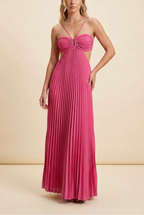 Vestido Mujer Largo Plisado Cuello Halter Espalda Descubierta Corsé Estructurado Falda Fluida Fiesta Gala Boda Invitada Jardín Formal Ceremonia Verano – Luella