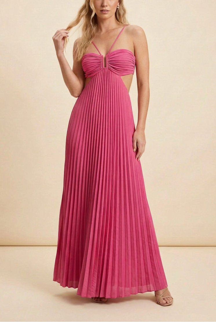 Vestido Mujer Largo Plisado Cuello Halter Espalda Descubierta Corsé Estructurado Falda Fluida Fiesta Gala Boda Invitada Jardín Formal Ceremonia Verano – Luella