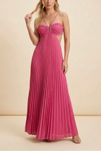 Vestido Mujer Largo Plisado Cuello Halter Espalda Descubierta Corsé Estructurado Falda Fluida Fiesta Gala Boda Invitada Jardín Formal Ceremonia Verano – Luella