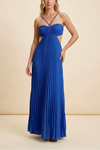 Vestido Mujer Largo Plisado Cuello Halter Espalda Descubierta Corsé Estructurado Falda Fluida Fiesta Gala Boda Invitada Jardín Formal Ceremonia Verano – Luella