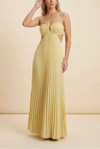Vestido Mujer Largo Plisado Cuello Halter Espalda Descubierta Corsé Estructurado Falda Fluida Fiesta Gala Boda Invitada Jardín Formal Ceremonia Verano – Luella