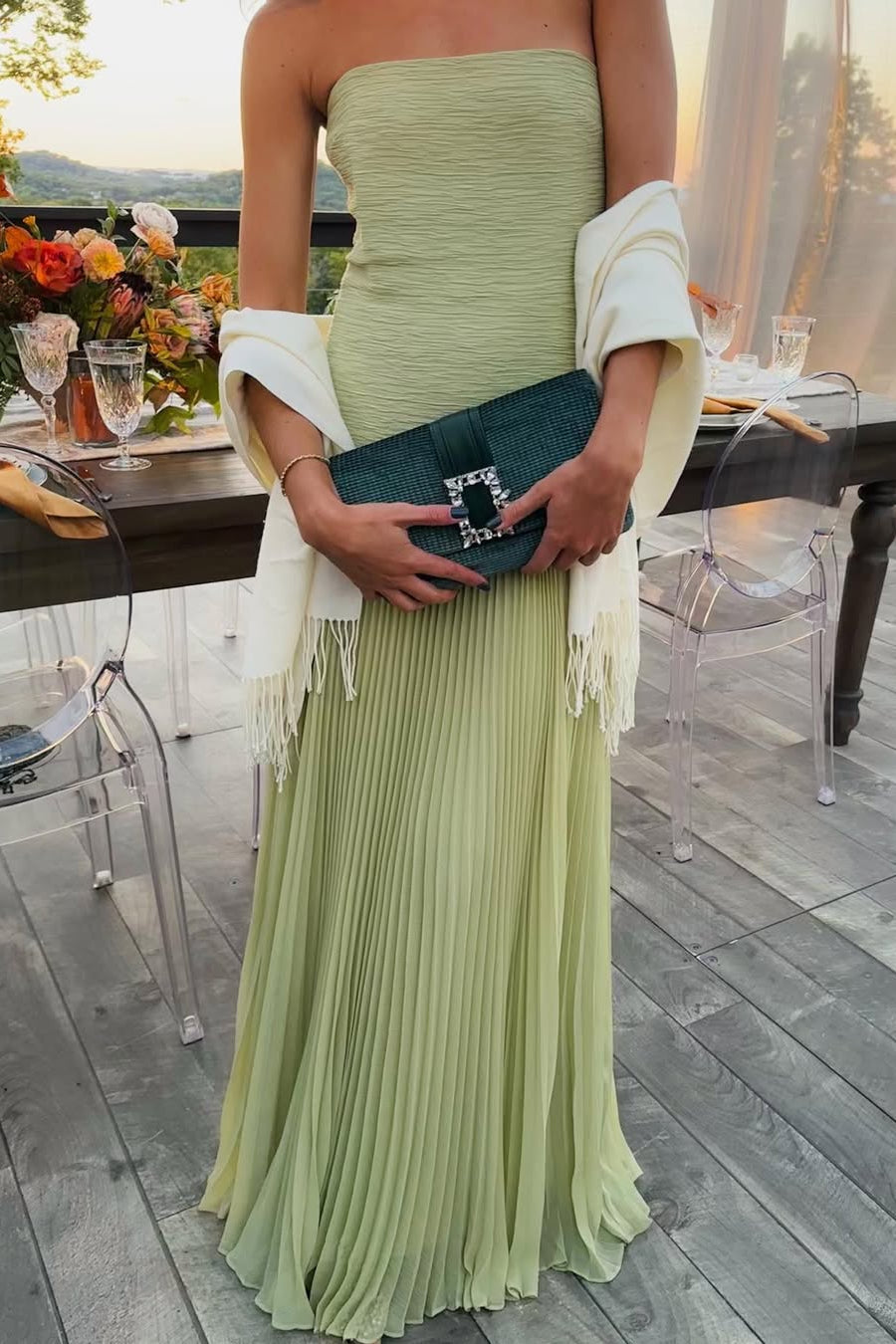 Robe Longue Sans Manches à Taille Basse pour Femmes - Invité de Mariage, Formelle,  Fête de Jardin, Cérémonie, Gala d'Été – Vert Sauge Skyla