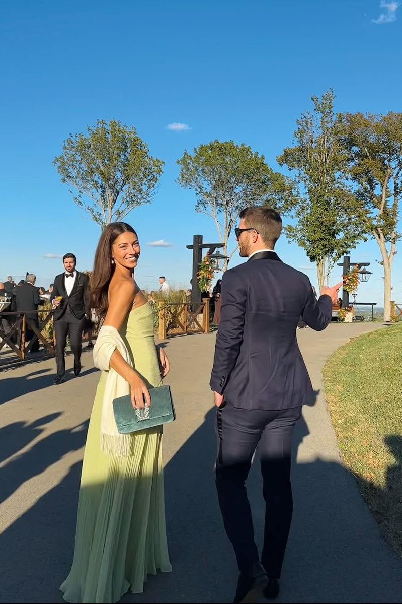 Robe Longue Sans Manches à Taille Basse pour Femmes - Invité de Mariage, Formelle,  Fête de Jardin, Cérémonie, Gala d'Été – Vert Sauge Skyla
