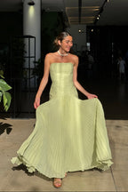 Robe Longue Sans Manches à Taille Basse pour Femmes - Invité de Mariage, Formelle,  Fête de Jardin, Cérémonie, Gala d'Été – Vert Sauge Skyla