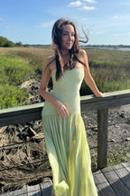 Robe Longue Sans Manches à Taille Basse pour Femmes - Invité de Mariage, Formelle,  Fête de Jardin, Cérémonie, Gala d'Été – Vert Sauge Skyla