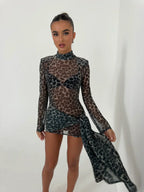 Robe Mini à Manches Longues en Maille pour Femmes, Asymétrique, Bodycon, Soirée, Sortie en Club, Anniversaire, Été – Tess