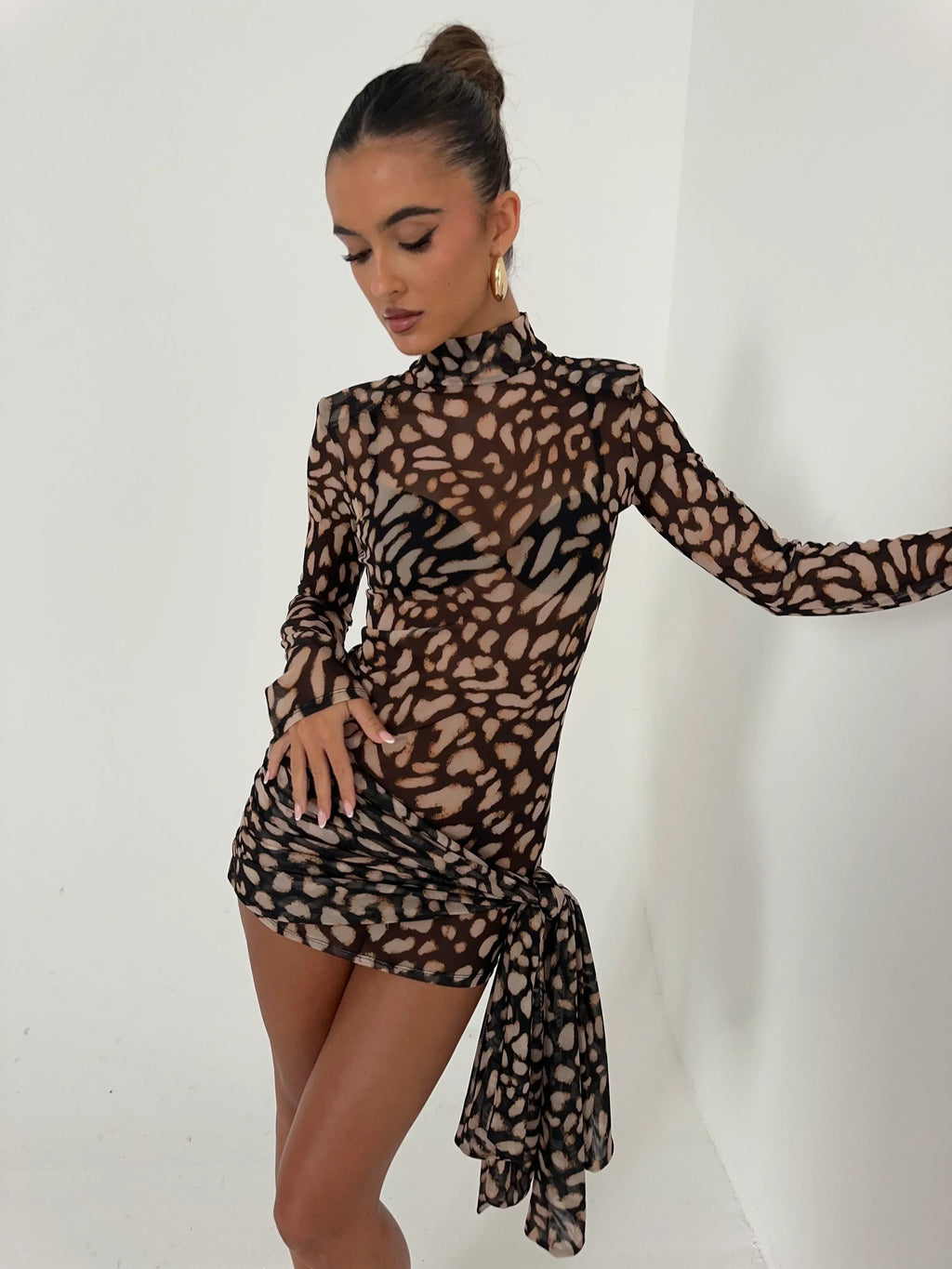 Robe Mini à Manches Longues en Maille pour Femmes, Asymétrique, Bodycon, Soirée, Sortie en Club, Anniversaire, Été – Tess