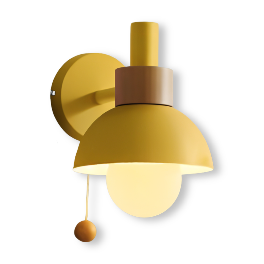 Macaron Wall Sconce in Wood and Metal with Pull Cord Switch