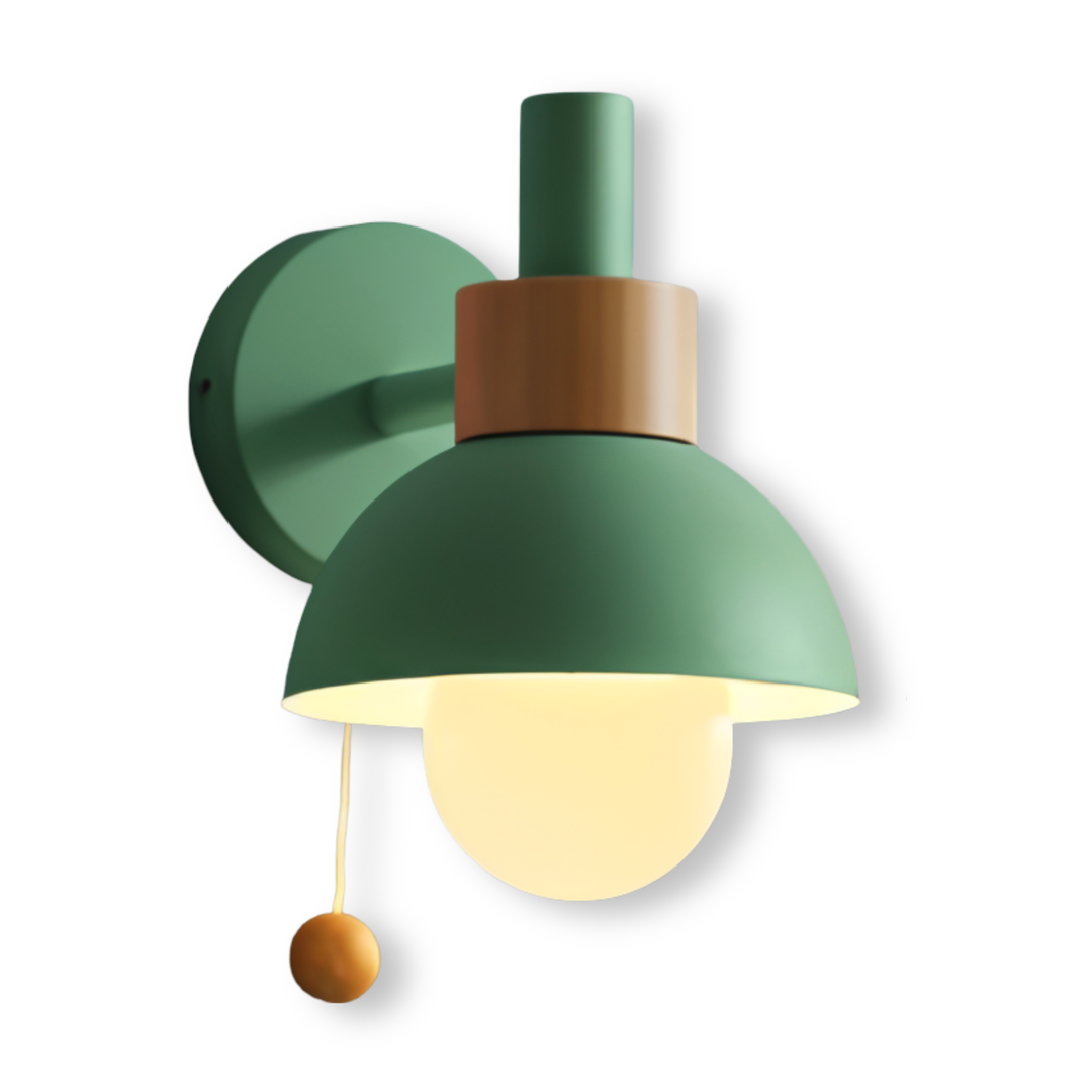 Macaron Wall Sconce in Wood and Metal with Pull Cord Switch