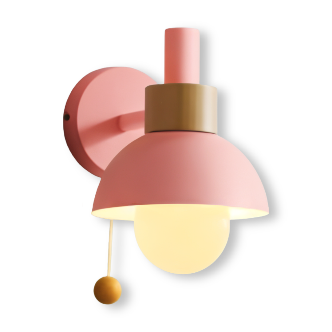 Macaron Wall Sconce in Wood and Metal with Pull Cord Switch