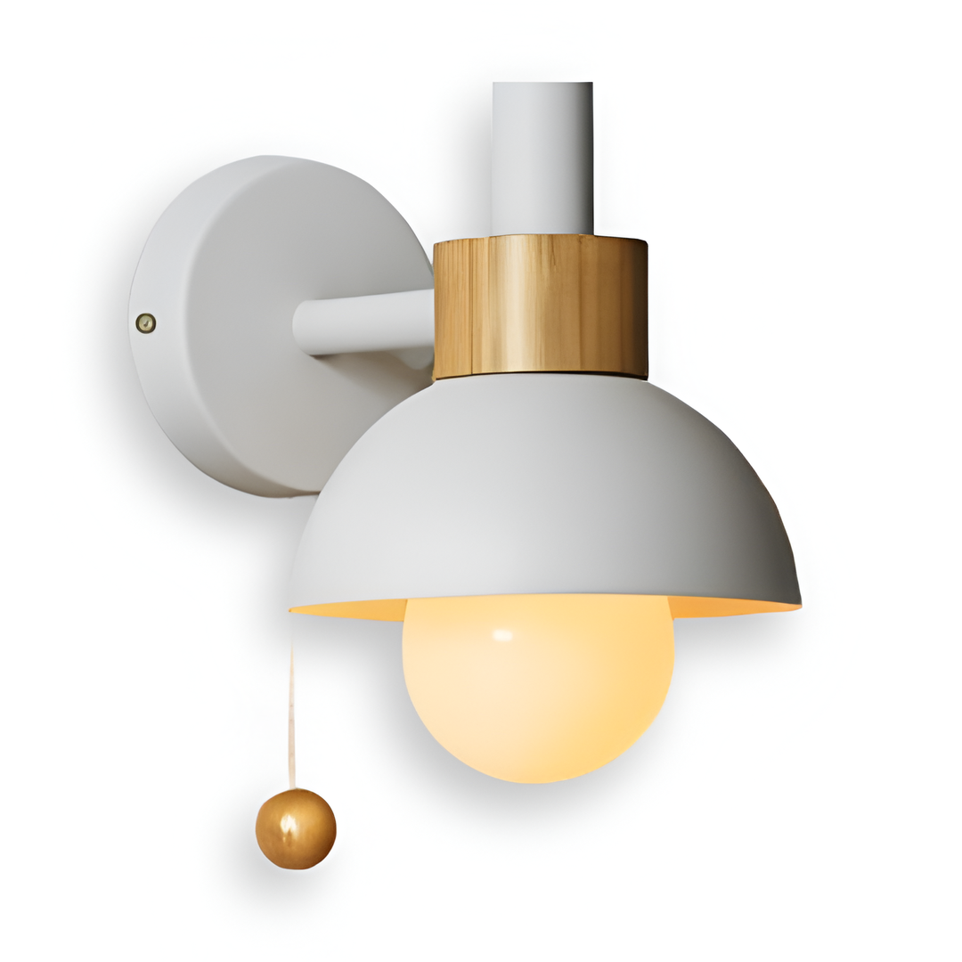 Macaron Wall Sconce in Wood and Metal with Pull Cord Switch