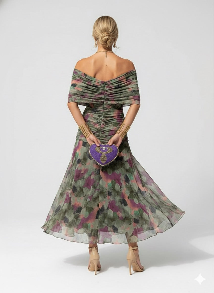 Robe longue florale fluide pour femmes, décolletée en V, élégante et formelle pour les invitées de mariage – Lilly