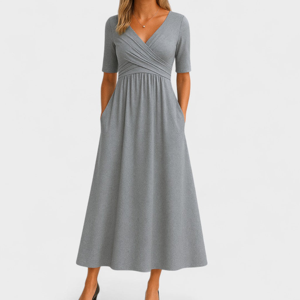 Robe Midi Chic Femme à Col V Style Enveloppant Élégante Formelle Cocktail Décontracté Dîner – Jessica