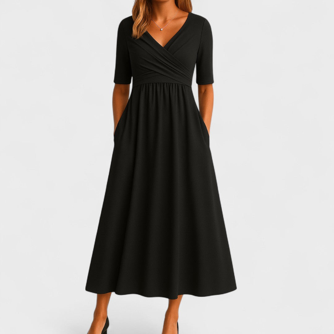 Robe Midi Chic Femme à Col V Style Enveloppant Élégante Formelle Cocktail Décontracté Dîner – Jessica