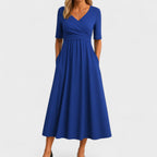 Robe Midi Chic Femme à Col V Style Enveloppant Élégante Formelle Cocktail Décontracté Dîner – Jessica