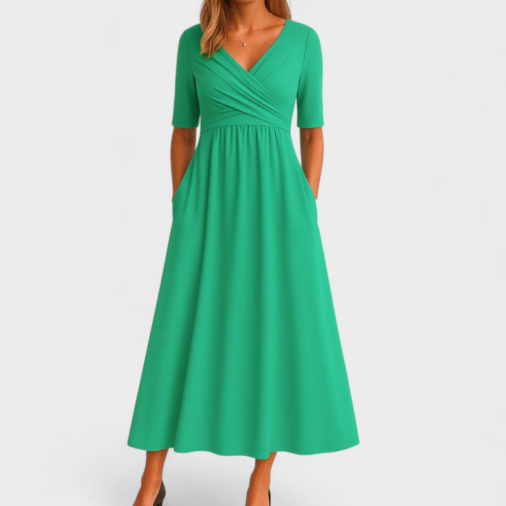 Robe Midi Chic Femme à Col V Style Enveloppant Élégante Formelle Cocktail Décontracté Dîner – Jessica
