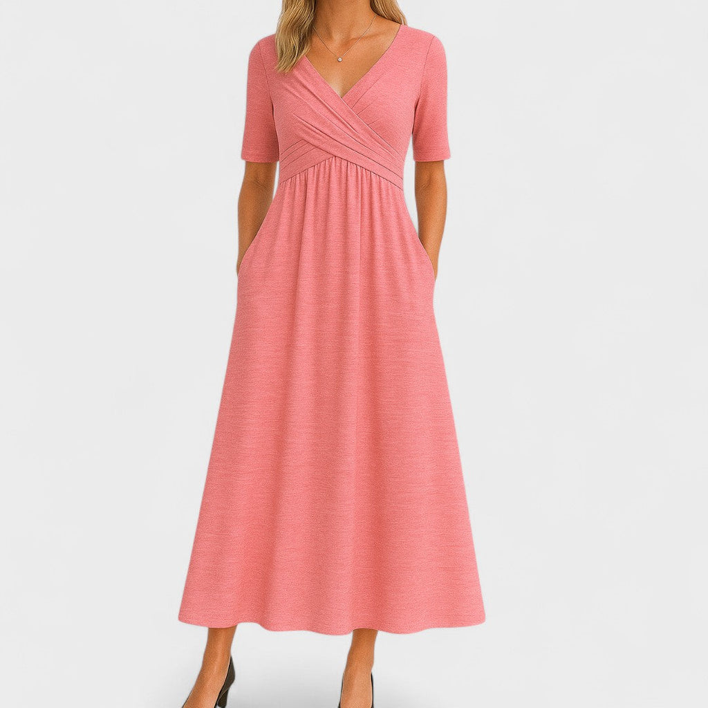 Robe Midi Chic Femme à Col V Style Enveloppant Élégante Formelle Cocktail Décontracté Dîner – Jessica