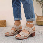 Orthopädische Plateau-Sandalen für Damen mit verstellbarem Riemen, offen, mit erhöhtem Absatz, elegant, bequem, lässig, für Büro und Sommer – Denim