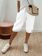 Damen Shorts aus Baumwolle und Leinen, mittellang, leger, leicht, atmungsaktiv, casual, schick, entspannt, Spaziergang, Sommerausflug, Urlaub – Linotine
