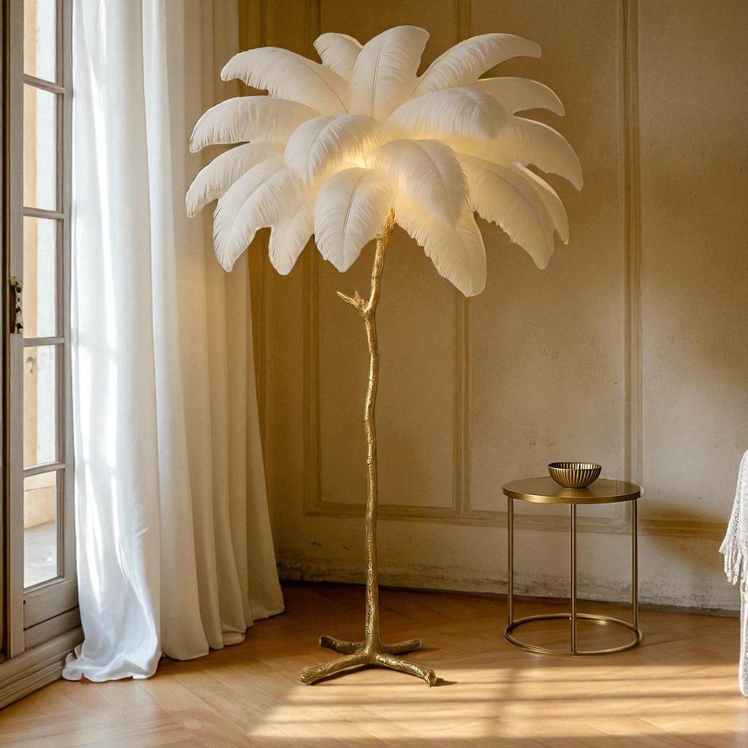 Lampe Sur Pied Élégante avec Plumes d'Autruche pour Intérieur