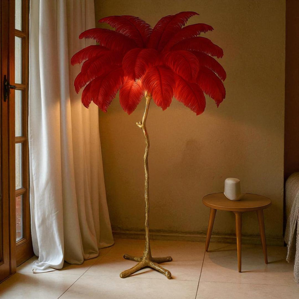 Lampe Sur Pied Élégante avec Plumes d'Autruche pour Intérieur