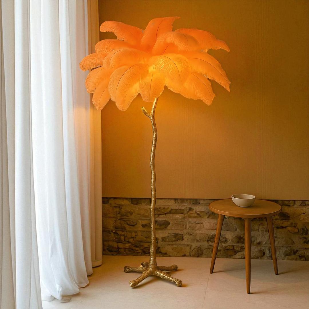 Lampe Sur Pied Élégante Avec Plumes d'Autruche pour Intérieur