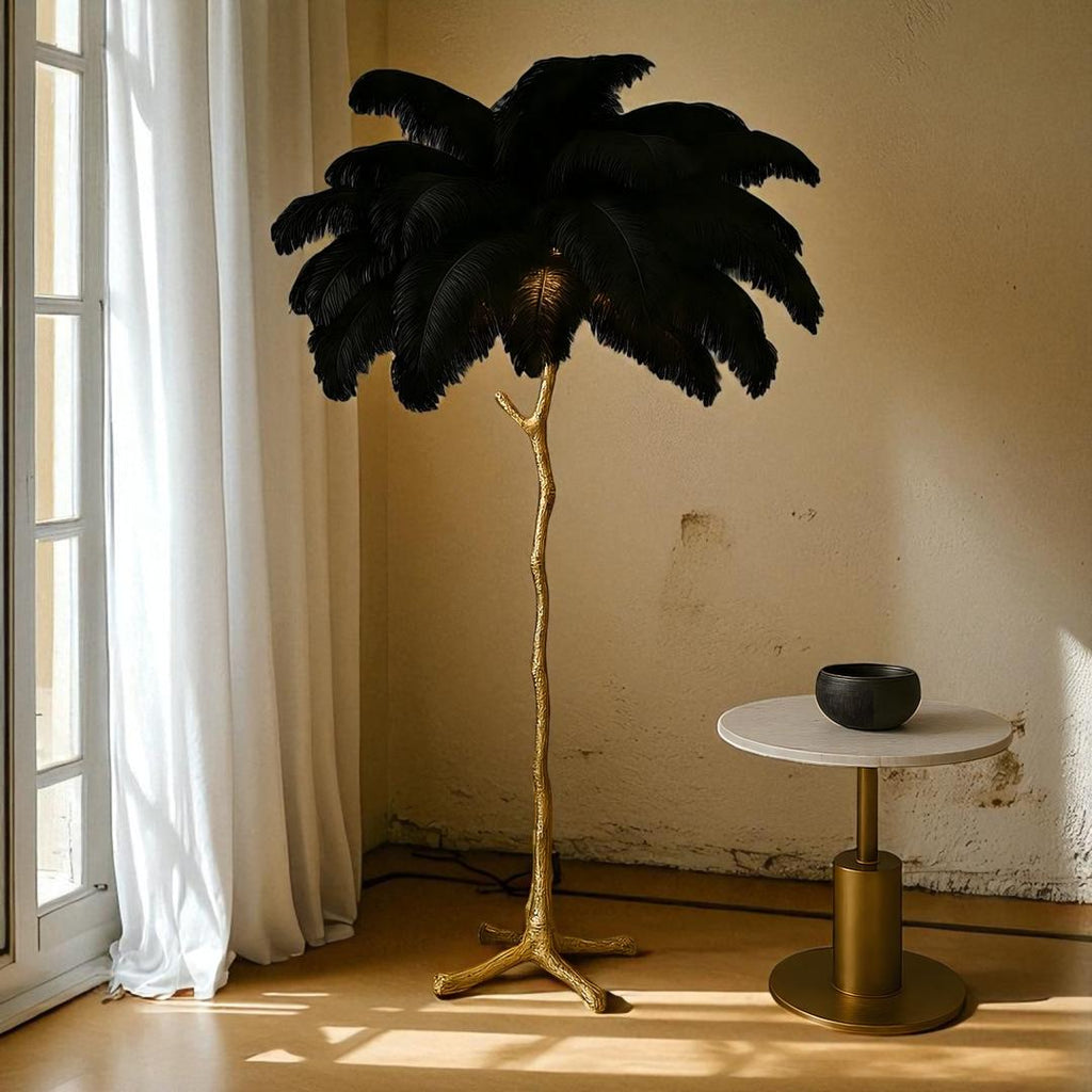 Lampe Sur Pied Élégante avec Plumes d'Autruche pour Intérieur