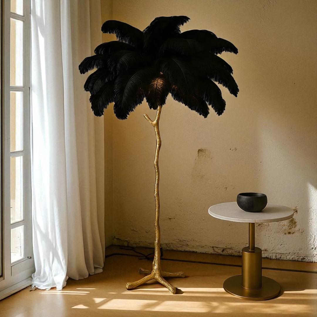 Lampe Sur Pied Élégante Avec Plumes d'Autruche pour Intérieur