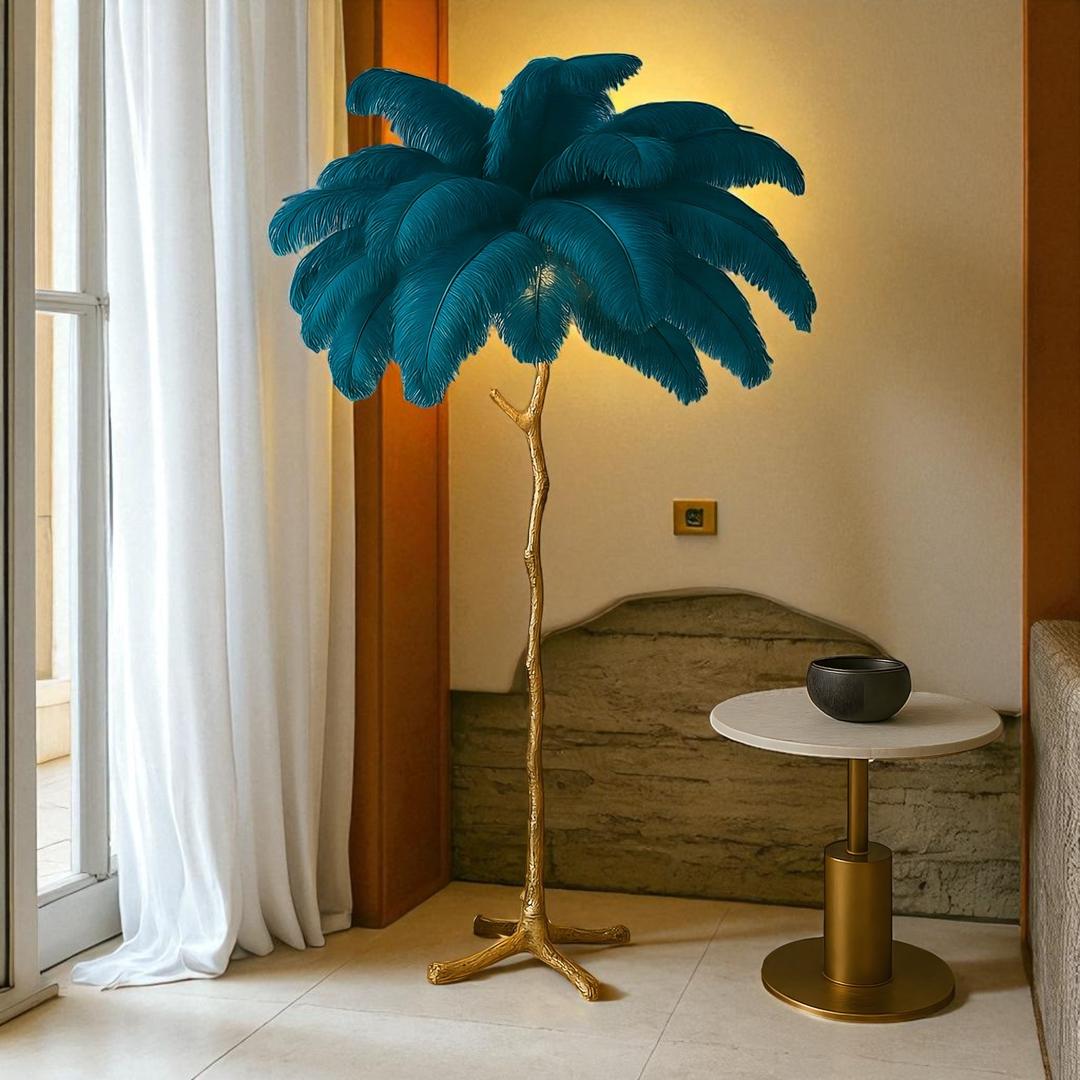 Lampe Sur Pied Élégante avec Plumes d'Autruche pour Intérieur