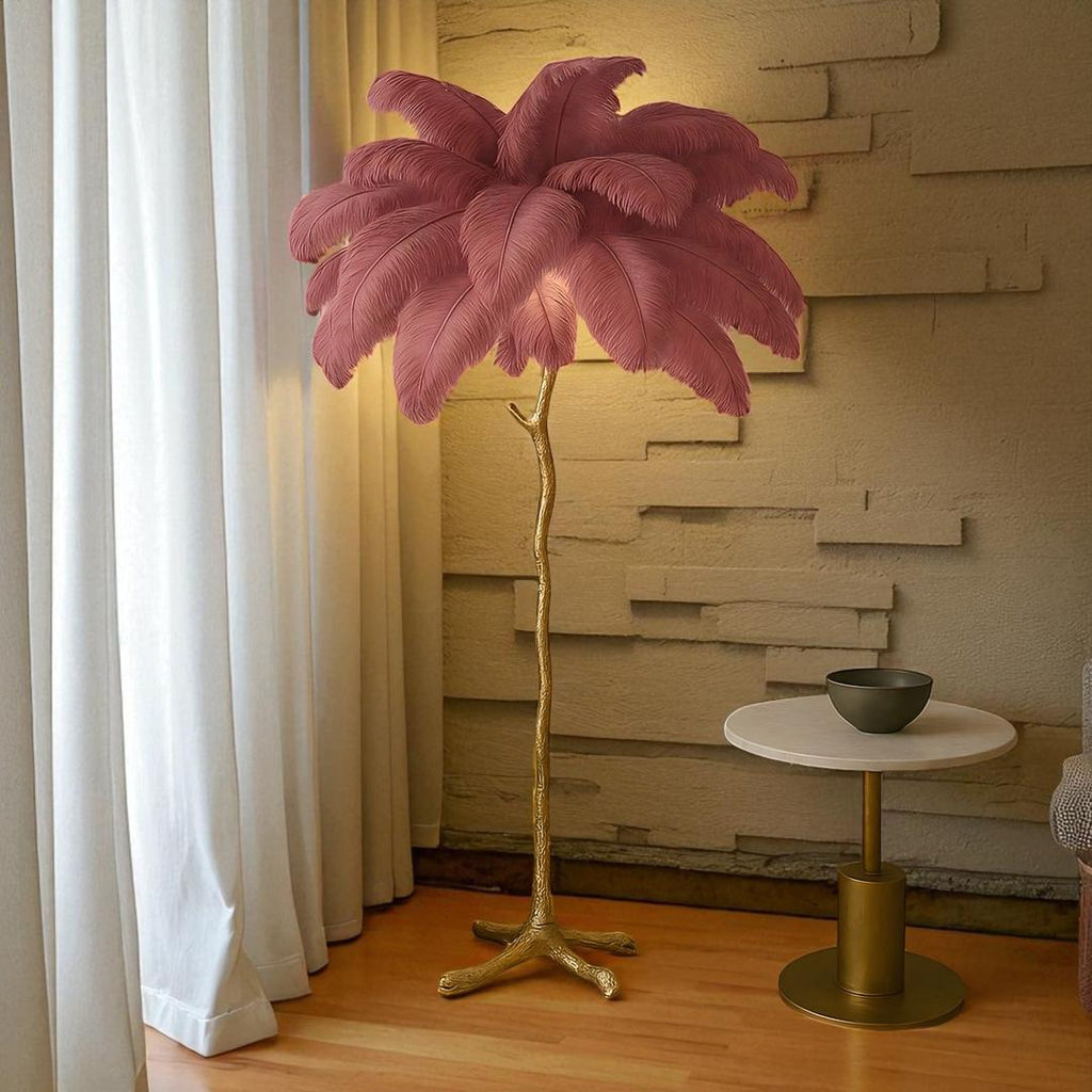 Lampe Sur Pied Élégante avec Plumes d'Autruche pour Intérieur