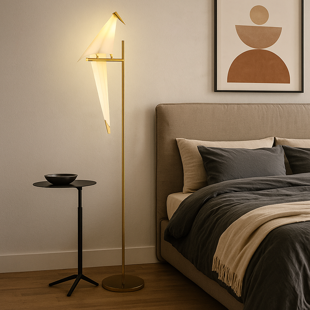Lampe sur Pied Magnétique avec Oiseau Décoratif | Accessoire de Décoration Intérieure