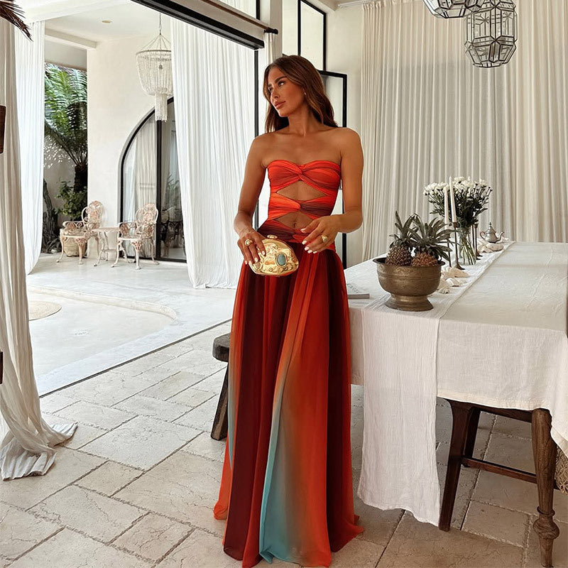Robe Longue Élégante Sans Bretelles avec Noeud Avant pour Femmes – Lucy
