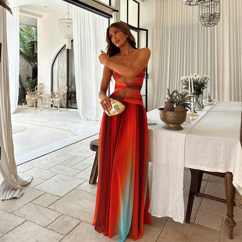 Robe Longue Élégante Sans Bretelles avec Noeud Avant pour Femmes – Lucy