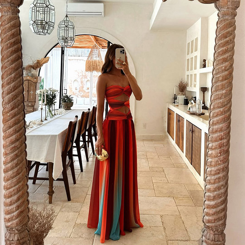 Robe Longue Élégante Sans Bretelles avec Noeud Avant pour Femmes – Lucy