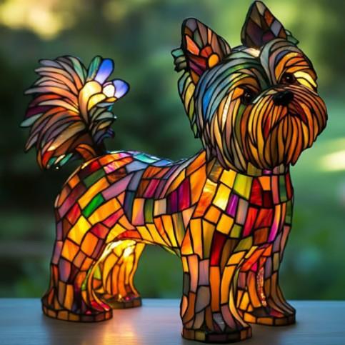Lampe Décorative Yorkshire Terrier Vitrail Multicolore Géométrique Fait Main Lumière Chaude USB – Radiant Yorkie
