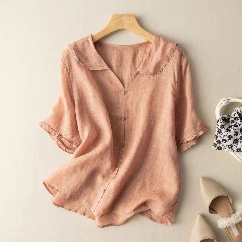Blouse Vintage Femme Détail Bouton Col Peter Pan Manches Longues Douce Casual Élégante – Kristi